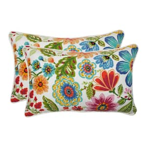 Floral Blue Rectangular Outdoor Lumbar Throw Pillow 2-Pack