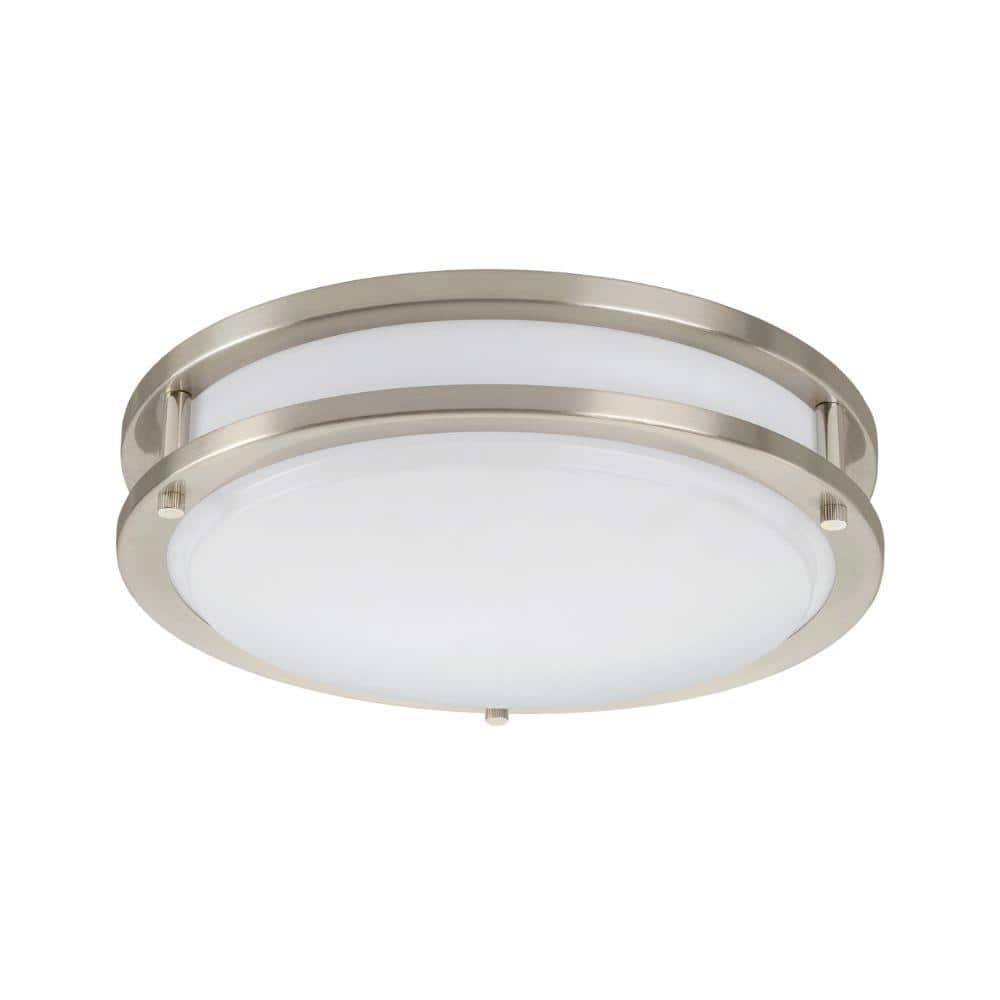 Orbit 15 in. Brushed Nickel Round LED Flush Mount Ceiling Light Night Light