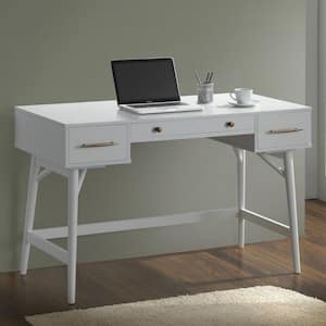 Mugga 47.25 in. W Rectangular White Wood 3-Drawer Writing Desk with Storage
