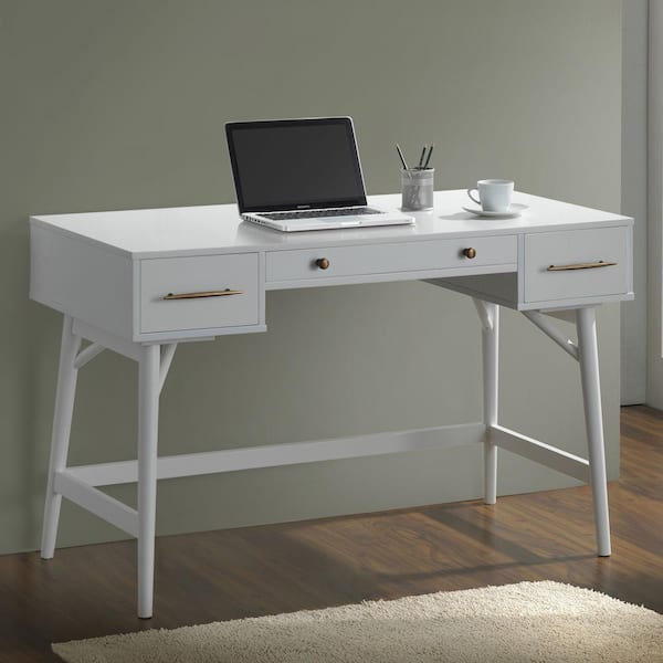Coaster Mugga 47.25 in. W Rectangular White Wood 3-Drawer Writing Desk with Storage