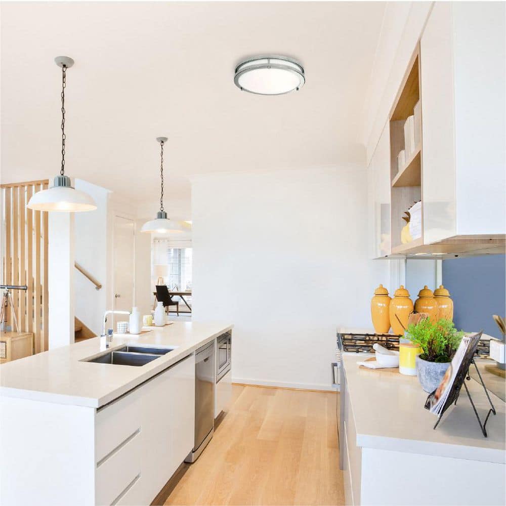 Halco 16 in. 125-W (Equiv) Double Ring Fixture White w/ Brushed Nickel Rings Integrated LED Color Selectable Flush Mount price history on PriceWatchPro