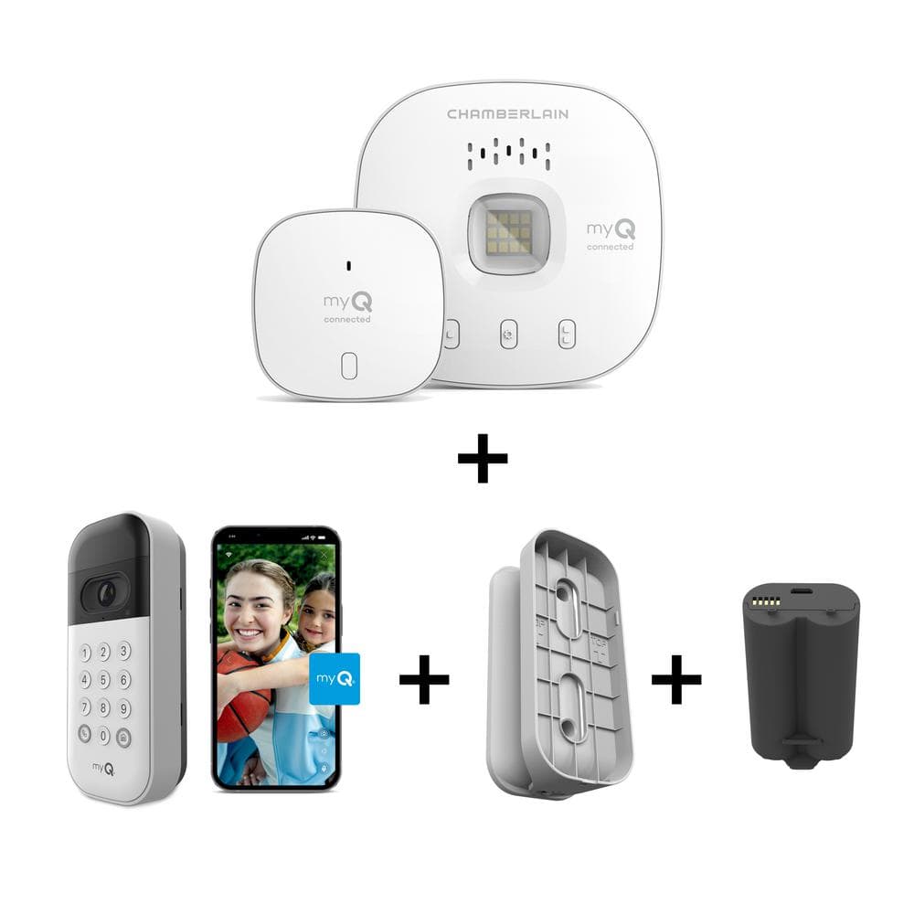 Chamberlain myQ Smart Wireless Garage Door Video Keypad Plus 2nd Rechargeable Battery, Swivel Mount and Smart Garage Control