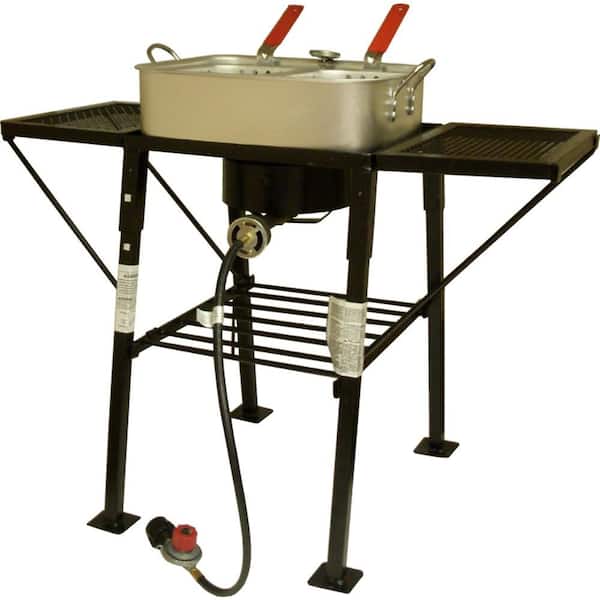 King Kooker 25 in. Rectangular Portable Propane Outdoor Cooker with Side Shelves and Rectangular Aluminum Fry Pan-DISCONTINUED