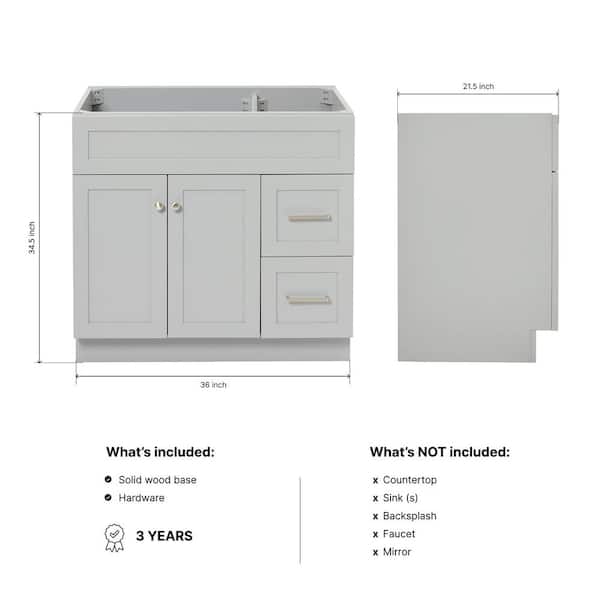 Hamlet 36 in. W x 21.5 in. D x 34.5 in. H . Bath Vanity Cabinet without Top in Gray