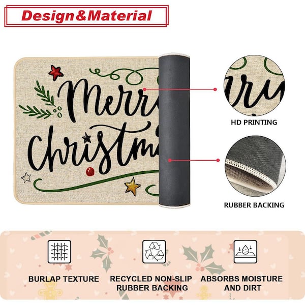 Beige 2-Pieces Kitchen Mats Indoor Winter Holiday Decor Rug Set 17 in. x 29 in. + 17 in. x 47 in. Christmas Trees