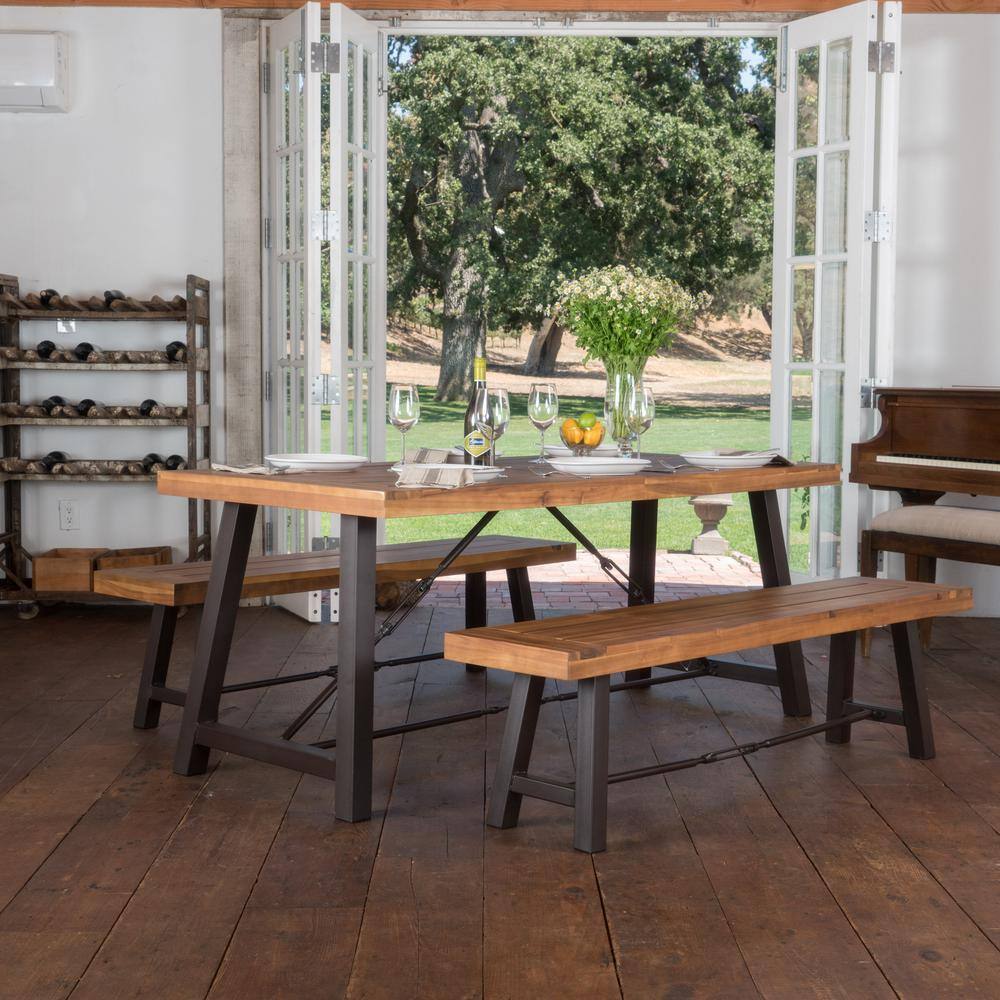 Acacia Wood and Iron 3-Piece Picnic Dining Set
