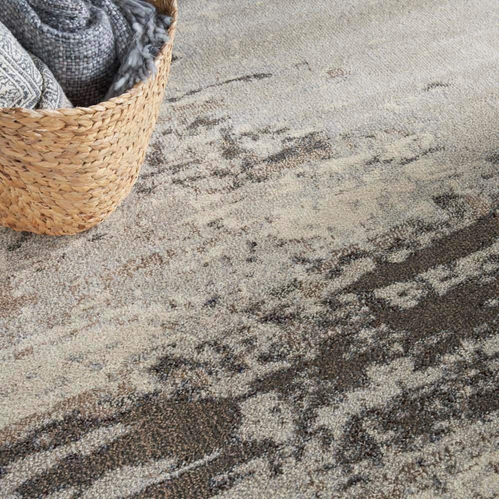 Ivory and Grey Abstract Hand-knotted Round Rug