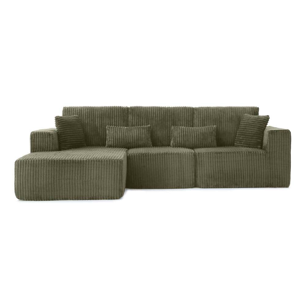 109 in Wide Modular Sectional Corduroy L-Shape Sofa with Chaise Deep Seat Sofa in Green durable construction price history on PriceWatchPro
