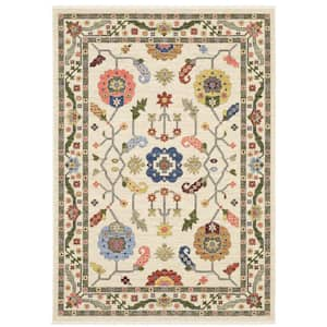 Lavista Ivory/Multi-Colored Doormat 3 ft. x 5 ft. Persian Oriental Wool/Nylon Blend Indoor Area Rug