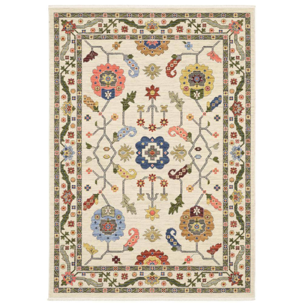 Lavista Ivory/Multi-Colored 5 ft. x 8 ft. Persian Oriental Wool/Nylon Blend Indoor Area Rug price history on PriceWatchPro