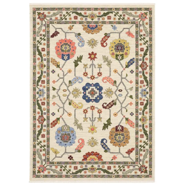 AVERLEY HOME Lavista Ivory/Multi-Colored 5 ft. x 8 ft. Persian Oriental Wool/Nylon Blend Indoor Area Rug