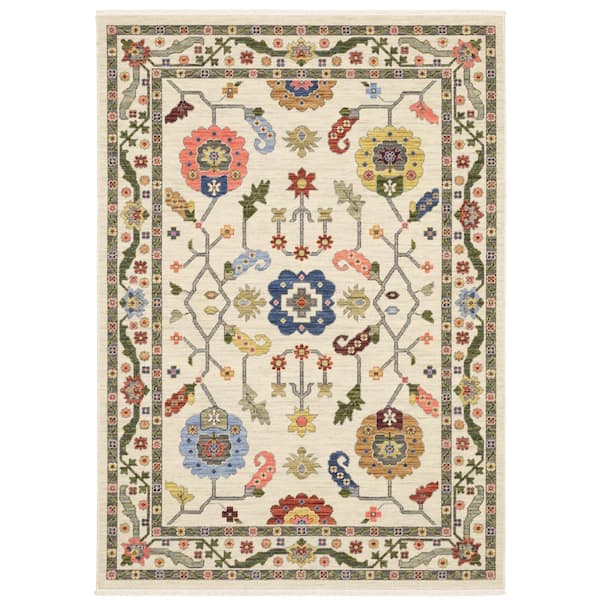 Lavista Ivory/Multi-Colored 10 ft. x 13 ft. Persian Oriental Wool/Nylon Blend Indoor Area Rug