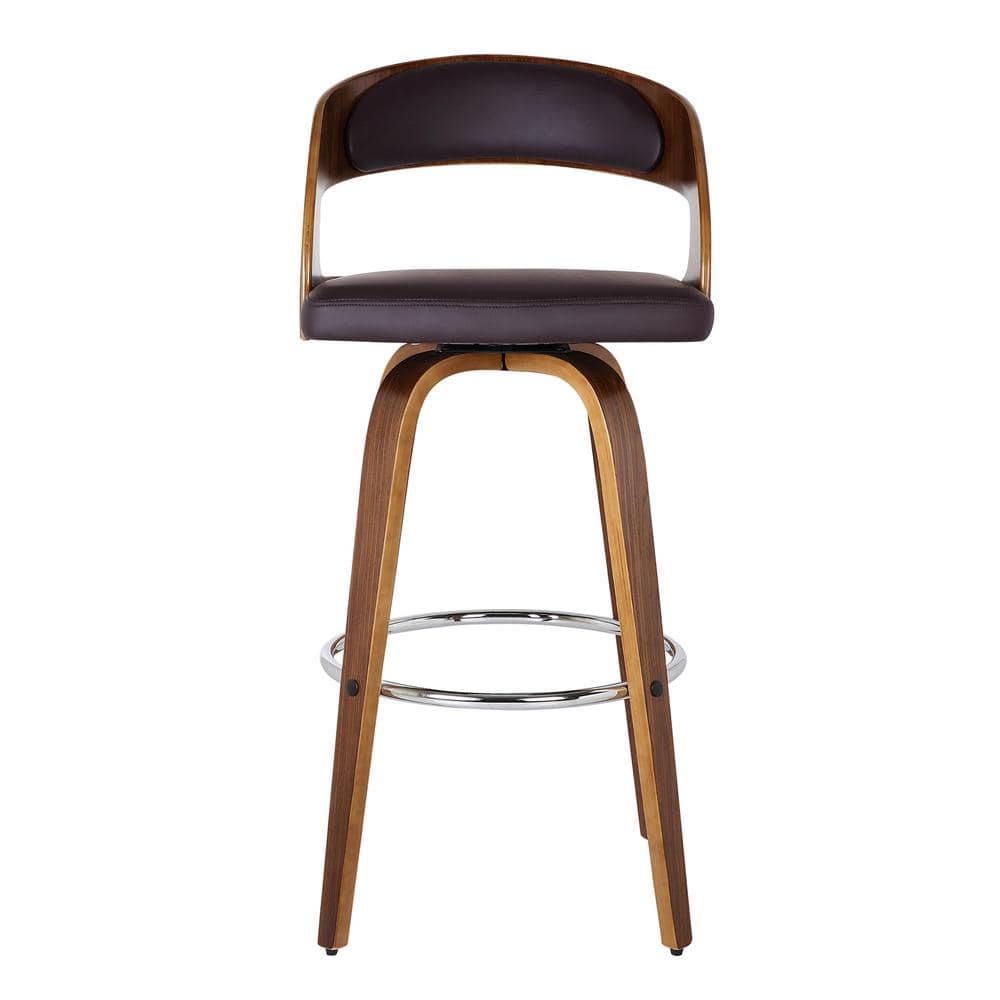 Mid-Century Modern Walnut Wood Brown Swivel Barstool