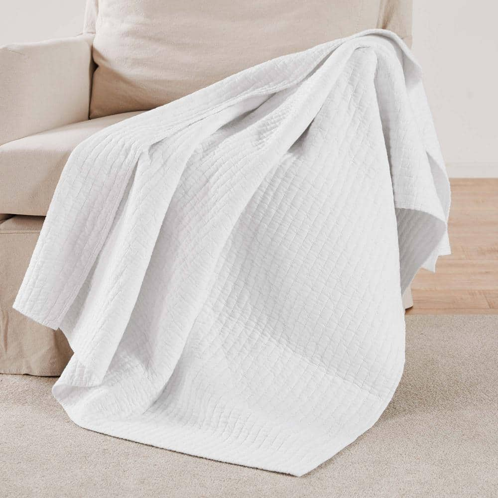 LEVTEX HOME Cross Stitch Bright White Quilted Cotton Throw Blanket ...