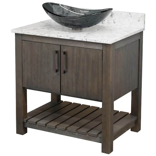 Novatto Ocean Breeze 31 in. W x 22 in. D x 31 in. H Bath Vanity in Cafe with Cafe Mocha Quartz Top and Sink