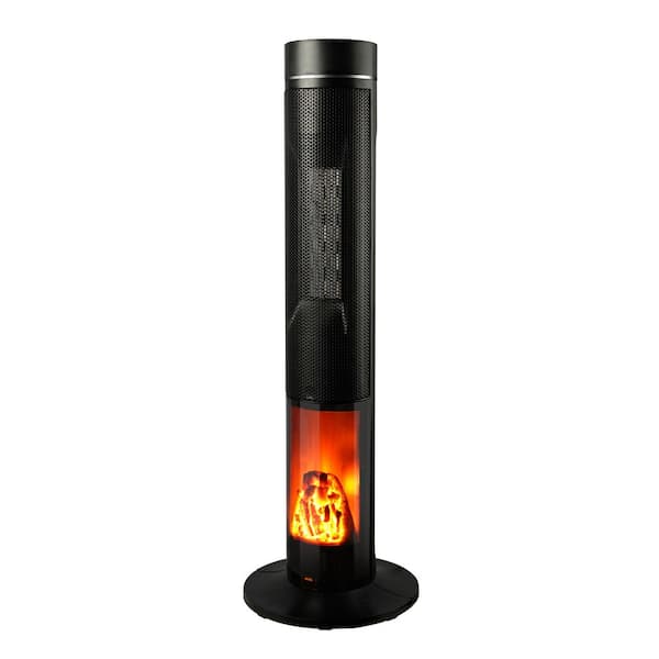 1500W 34 in. Electric Ceramic Tower Space Heater with Convection/Radiant Heating, Oscillation, Flame for Living Space.