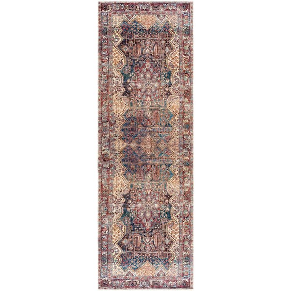 Livabliss Larsen Navy/Rust Oriental 3 ft. x 8 ft. Machine-Washable Indoor Runner Area Rug