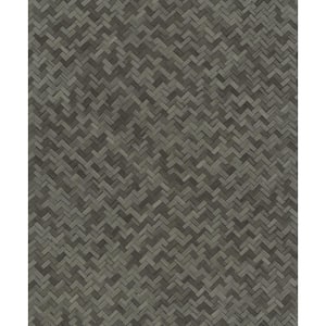 Woven Rattan Anthracite Matte Finish Vinyl on Non-Woven Non-Pasted Wallpaper Roll