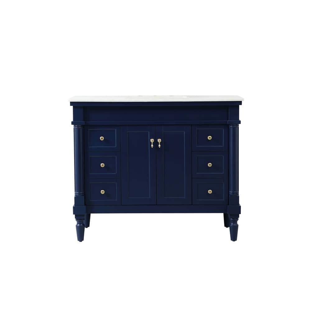 Simply Living 42 in. W x 21.5 in. D x 35 in. H Bath Vanity in Blue with Whi
