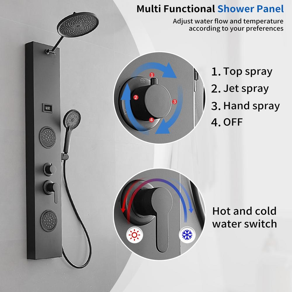 Matte Black 60.55'' Shower Panel with Adjustable Rainfall Shower Head