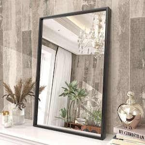 16 in. W x 24 in. H Rectangular Aluminum Alloy Framed and Tempered Glass Wall Bathroom Vanity Mirror in Matte Black