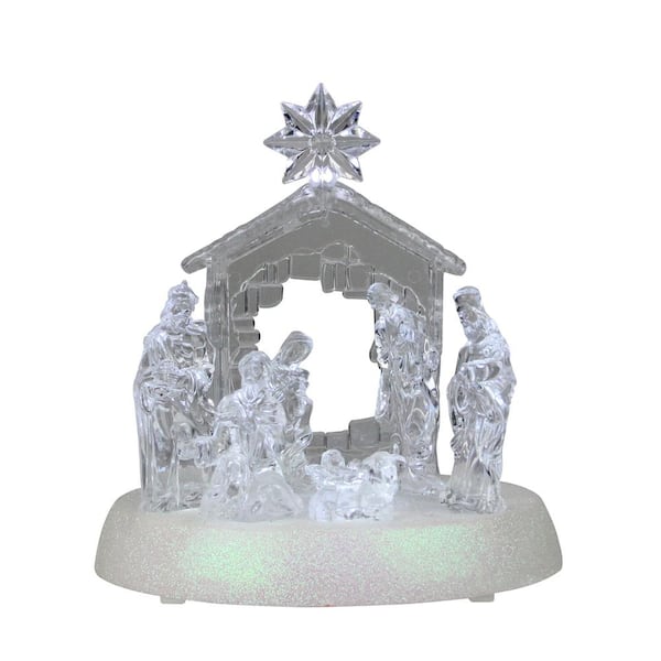 Northlight 7.5 in. LED Holy Family in Stable Christmas Nativity Scene Decoration