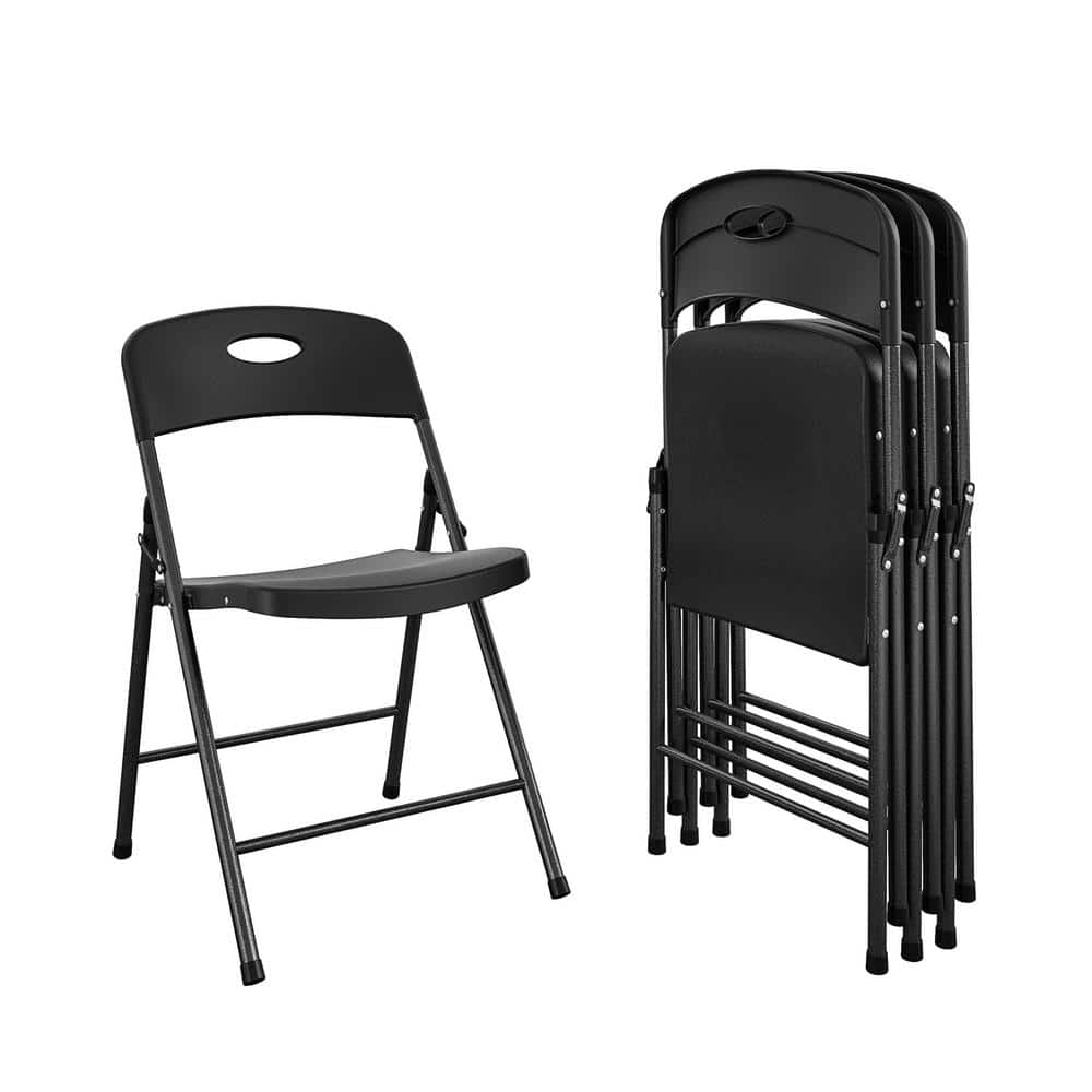 Cosco Solid Resin Black Plastic Folding Chair Indoor/Outdoor Double