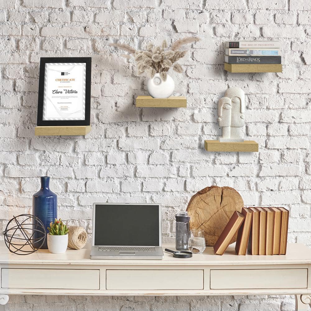 Maple Wood Matte Finish Floating Wall Shelves Set of 4