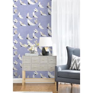 Hydrangea Halcyon Birds Peel and Stick Vinyl Wallpaper