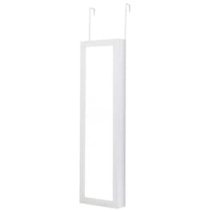 12.5 in. x 3.5 in. x 53 in. White Wood Wall Mounted Door Mirrored Jewelry Cabinet Standing Vanity Storage Box
