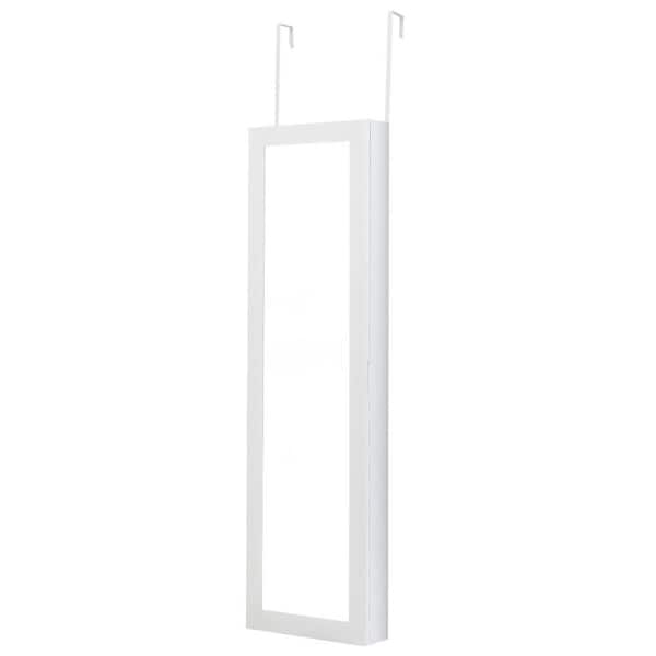 HONEY JOY 12.5 in. x 3.5 in. x 53 in. White Wood Wall Mounted Door Mirrored Jewelry Cabinet Standing Vanity Storage Box