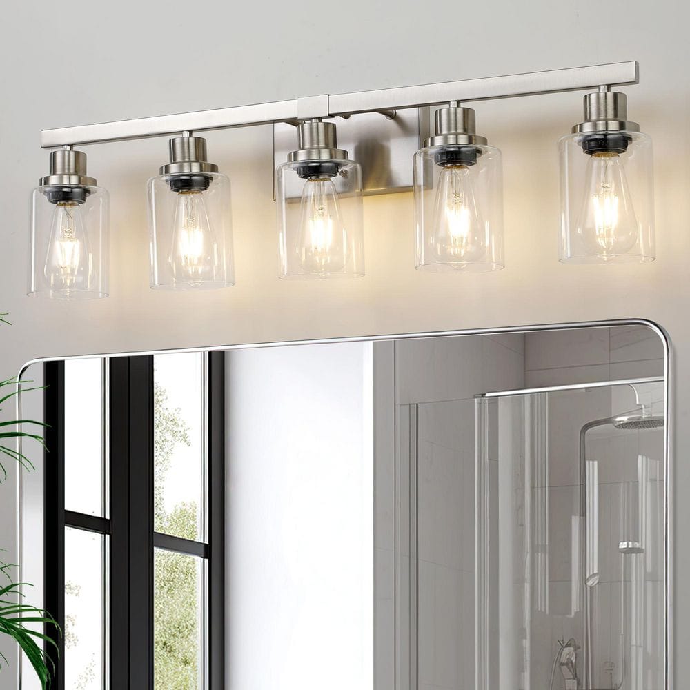 31.1 in. 5-Light Brushed Nickel Modern Bathroom Vanity Light with Clear Glass Shade price history on PriceWatchPro
