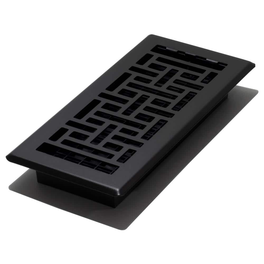 Textured Black Oriental Steel Floor Register, 4x10 Inches