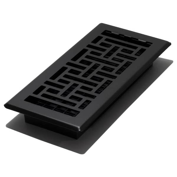 Decor Grates 4 in. x 10 in. Oriental Steel Plated Floor Register, Textured Black