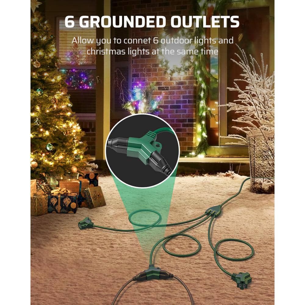 25 ft Green Heavy Duty Outdoor Extension Cord with 3-Way Splitter