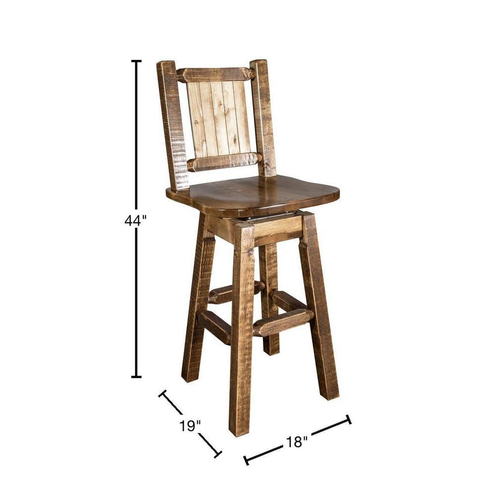 Rustic American Frontier 30" Swivel Barstool with Pine Tree Motif