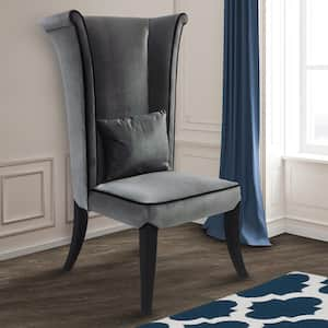 Mad Hatter 52 in. Gray Velvet and Black Wood Finish Dining Chair