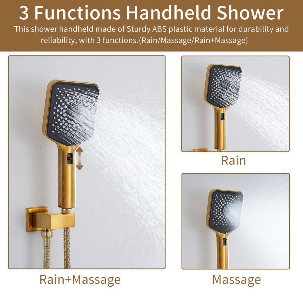 Brushed Gold Dual Square Wall Mount Shower System with Handheld