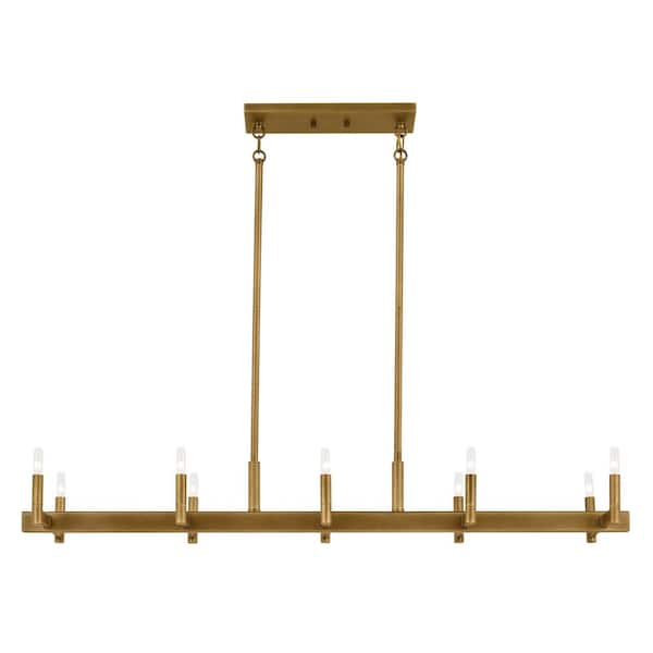 KICHLER Erzo 50 in. 10-Light Natural Brass Mid-Century Modern Candle Linear  Chandelier for Dining Room 52614NBR - The Home Depot