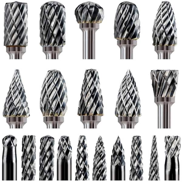 1/8 in. Carbide Burr Set Rotary Tool for Attachments Cutting Burrs Metal Grinding Engraving Porting Double Cut 20-Piece