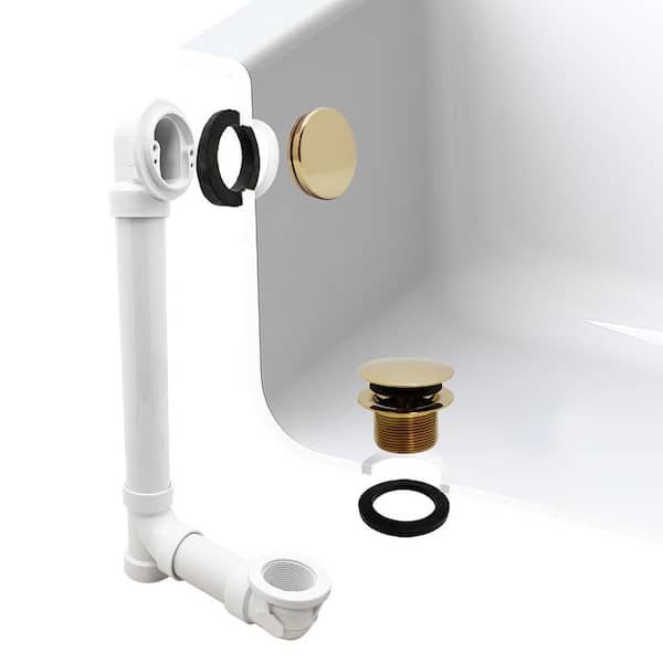 12 in. & 4 in. Bath Waste & Overflow with Tip-Toe Drain Plug and Illusionary Faceplate - Sch. 40 PVC, Polished Brass