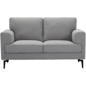 61 in. Light Gray Linen Solid Color 100% Linen 2-Seater Loveseat with Black Solid Manufactured Wood Legs