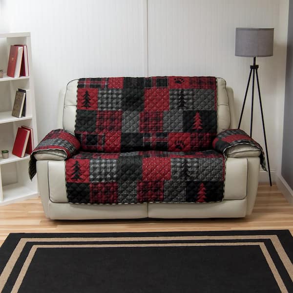 Red Forest Polyester Off-White and Black 1-Piece Loveseat Furniture Slipcover