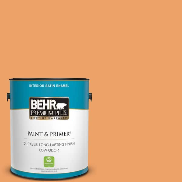 BEHR PREMIUM PLUS 1 gal. #270D-5 Adventure Orange Satin Enamel Low Odor Interior Paint & Primer