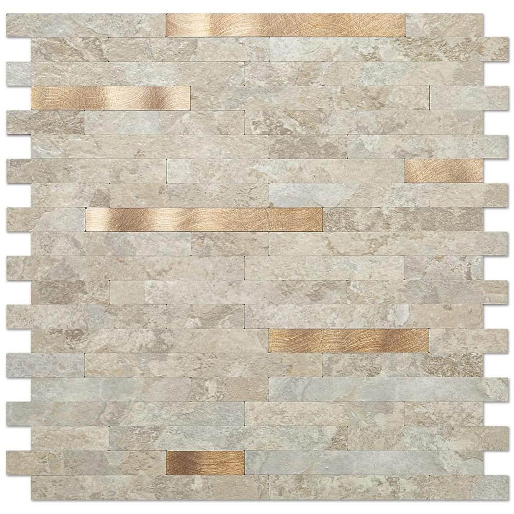 10-Sheet Peel and Stick Backsplash Wall Tile, PVC Mixed Metal Wall Panel in