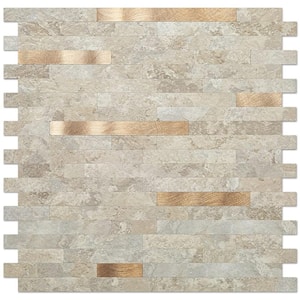 10-Sheet Peel and Stick Backsplash Wall Tile, PVC Mixed Metal Wall Panel in Dark Beige for Kitchen