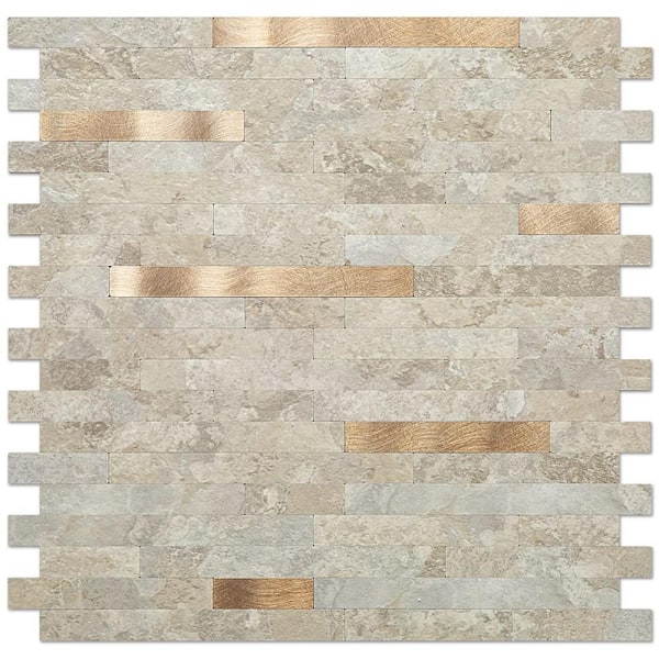 Angel Sar 10-Sheet Peel and Stick Backsplash Wall Tile, PVC Mixed Metal Wall Panel in Dark Beige for Kitchen