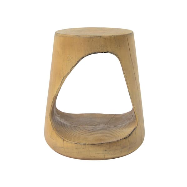 Zeus & Ruta Round Outdoor Side Table Wood-Like Texture, for Patio Garden Backyard, Natural Color