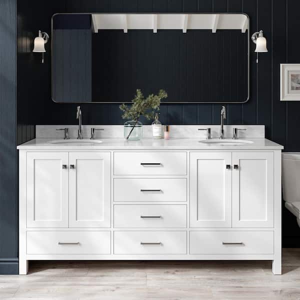 ARIEL Cambridge 73 in. W x 22 in. D x 35.25 in. H Vanity in White with Marble Vanity Top in White with Basin