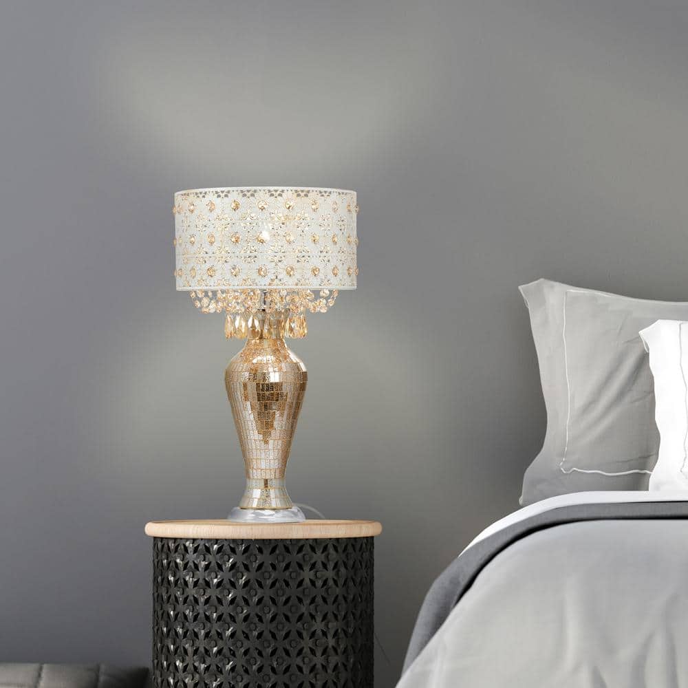 Champagne Bronze Mosaic Adjustable Table Lamp with Jeweled Accents